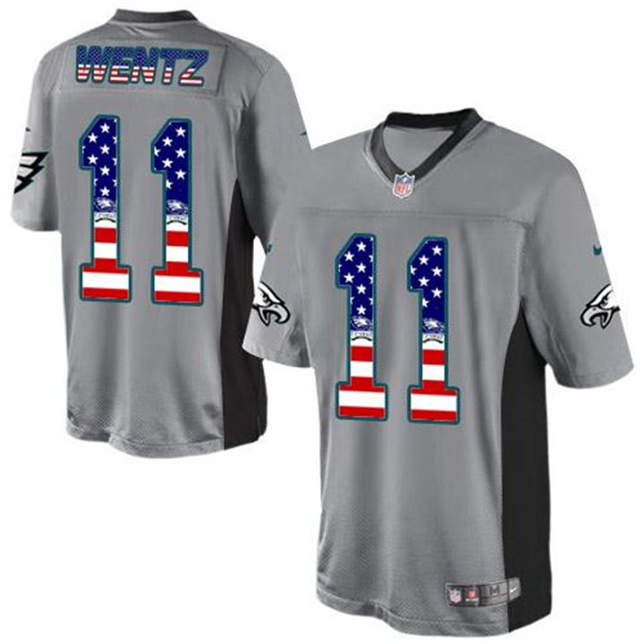 Philadelphia Eagles #11 Carson Wentz Gray USA Flag Fashion Jersey